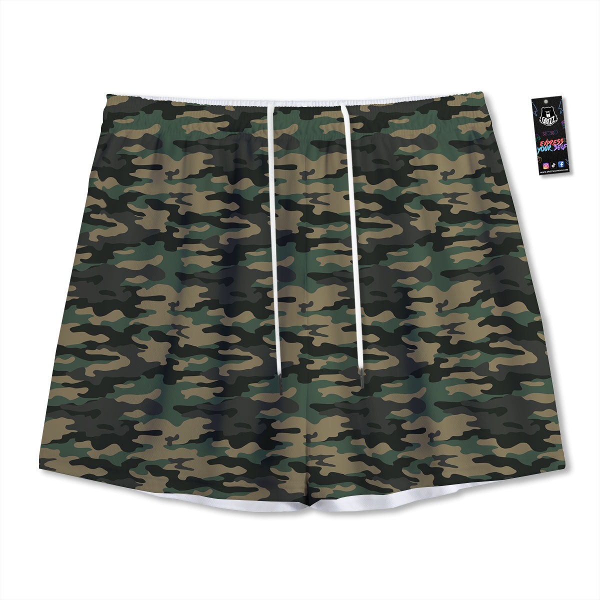 Camouflage Forest Green Print Mesh Shorts