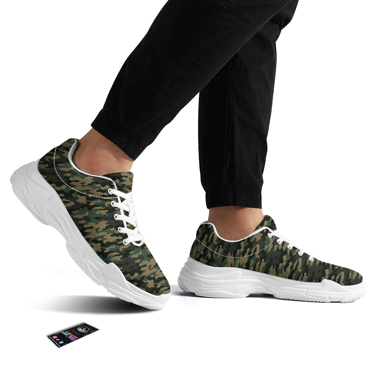 Camouflage Forest Green Print White Chunky Shoes-grizzshop