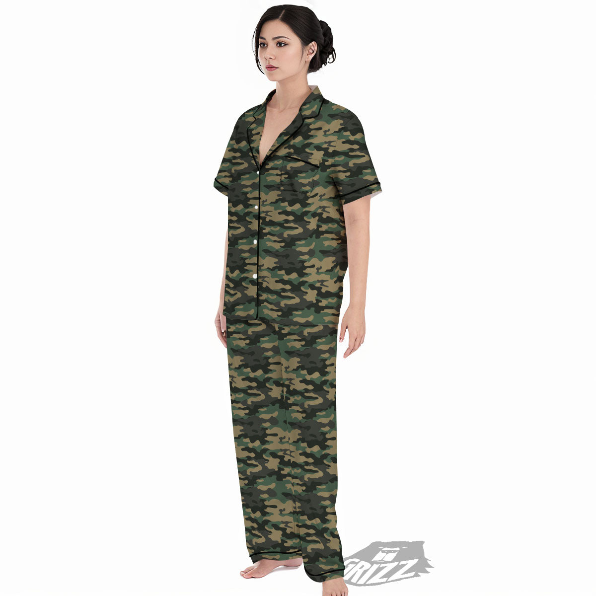 Camouflage Forest Green Print Women's Pajamas Set-grizzshop
