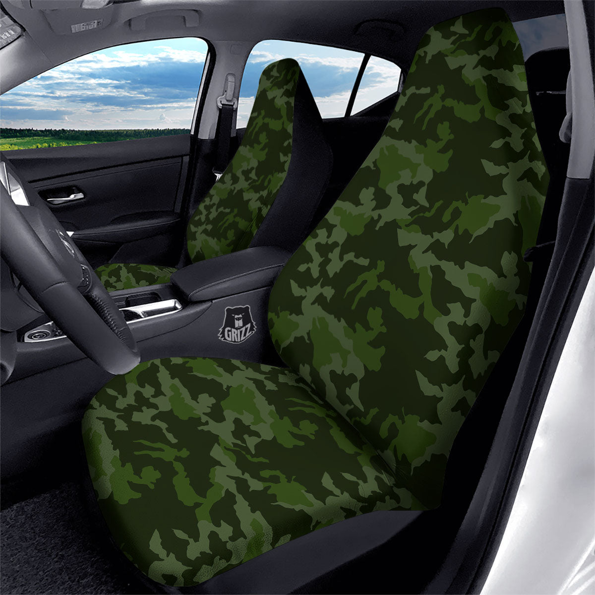 Camouflage Green And Black Print Car Seat Covers-grizzshop