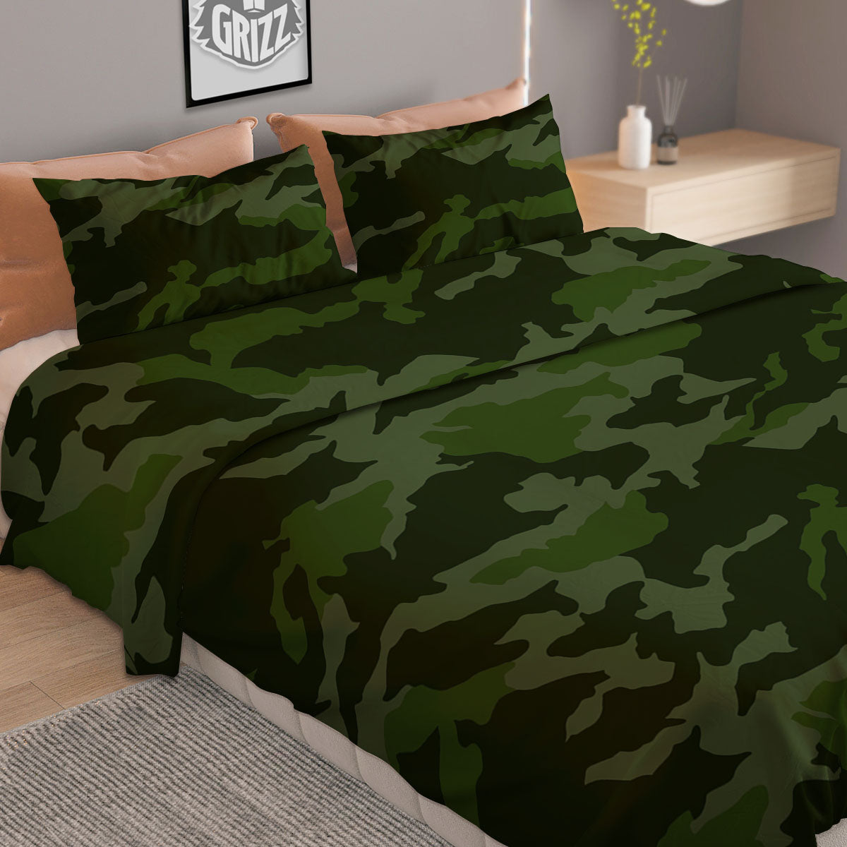 Camouflage Green And Black Print Duvet Cover Bedding Set