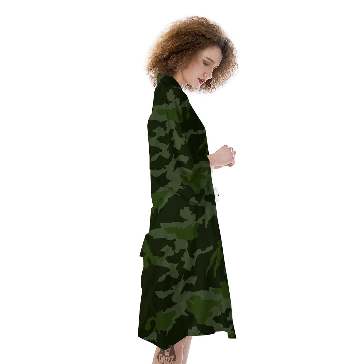 Camouflage Green And Black Print Kimono-grizzshop