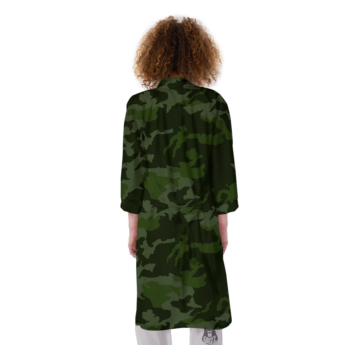 Camouflage Green And Black Print Kimono-grizzshop