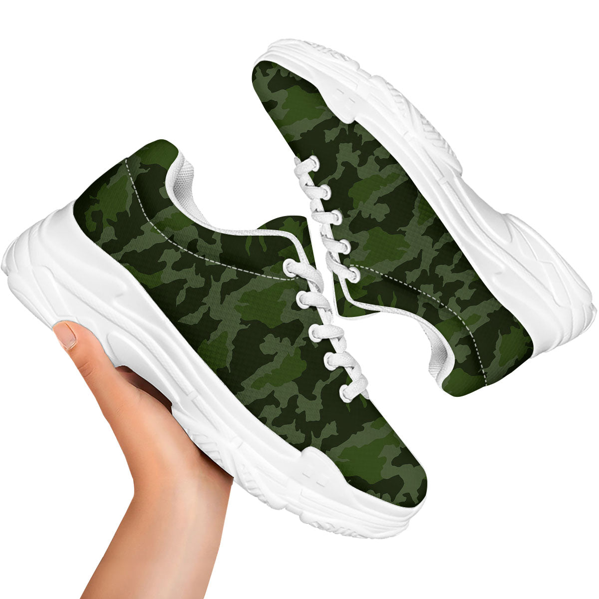 Camouflage Green And Black Print White Chunky Shoes-grizzshop