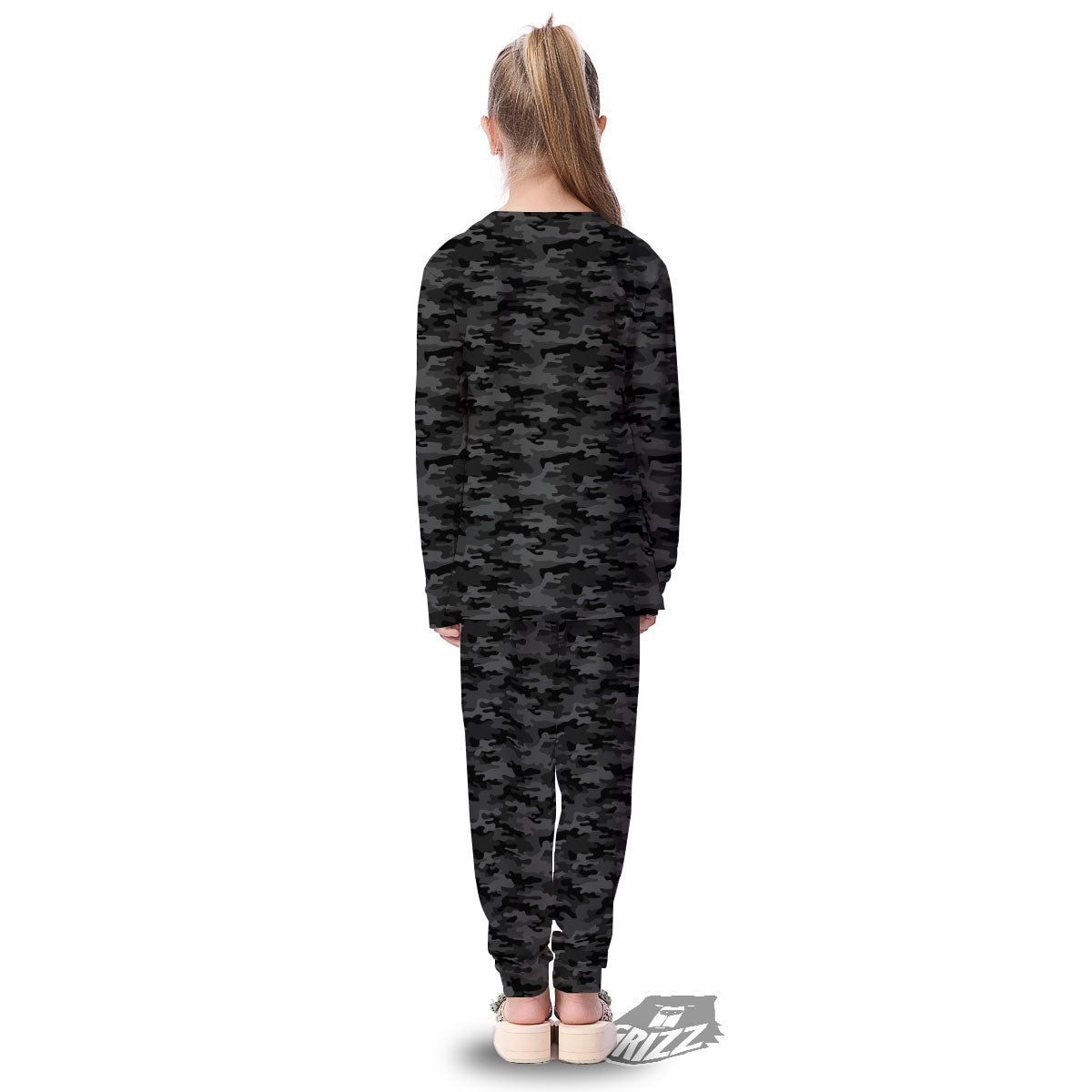 Camouflage Grey And Black Print Kid's Pajamas-grizzshop