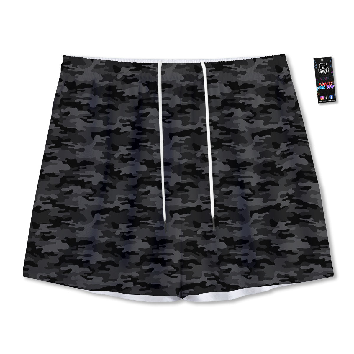 Damask Grey Print Pattern Mesh Shorts