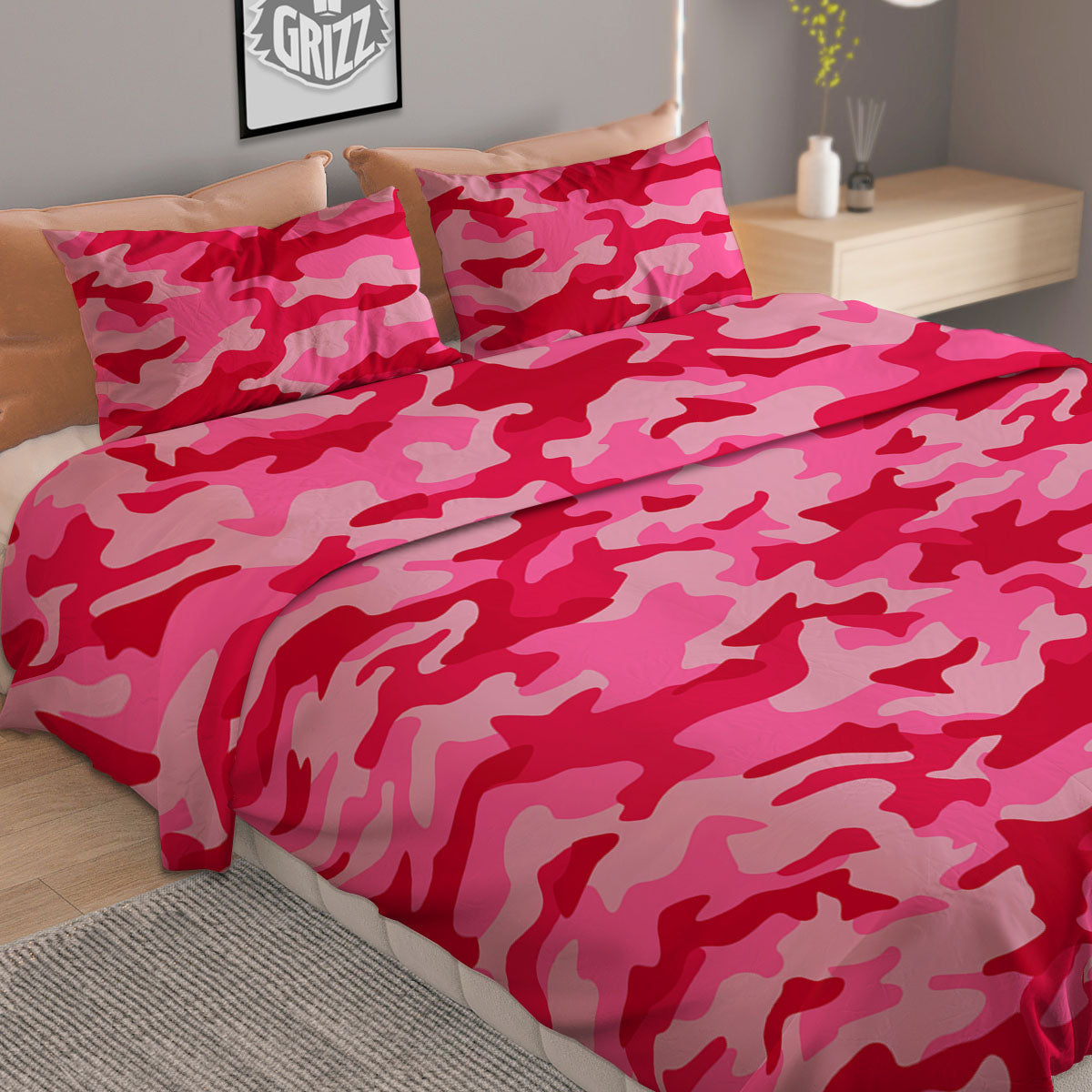 Camouflage Hot Pink Print Duvet Cover Bedding Set