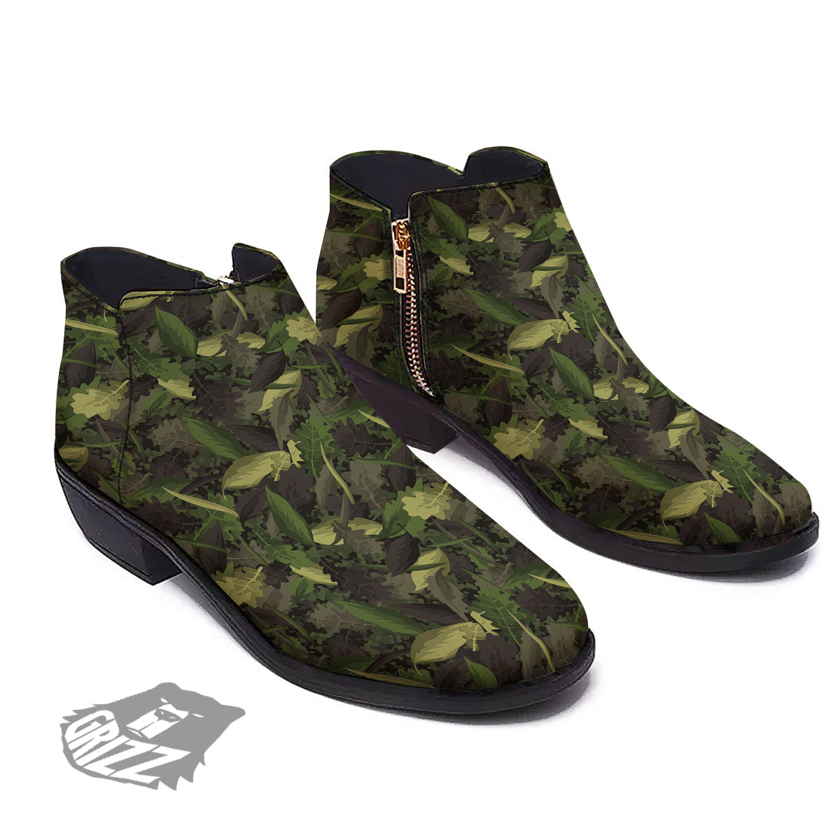 Camouflage Hunting Oak Tree Print Ankle Boots-grizzshop