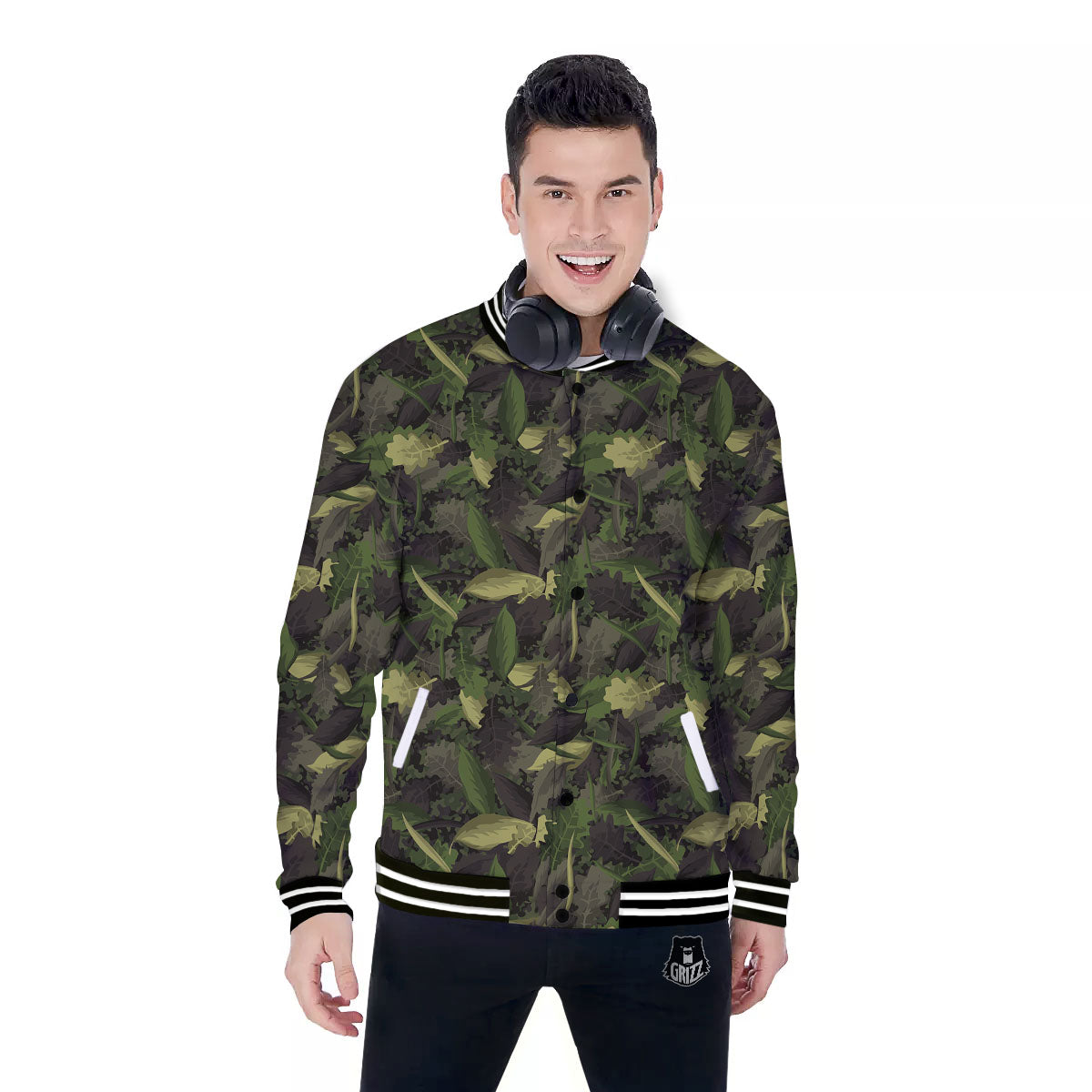 Camouflage Hunting Oak Tree Print Baseball Jacket-grizzshop