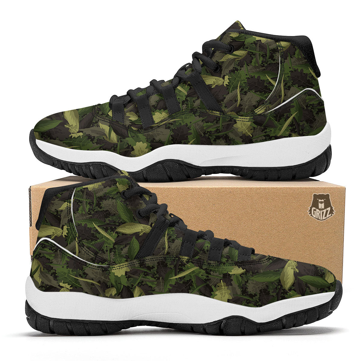 Camouflage Hunting Oak Tree Print Black Bball Shoes-grizzshop