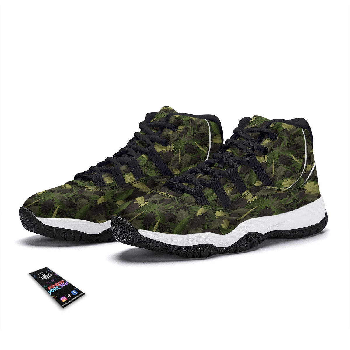 Camouflage Hunting Oak Tree Print Black Bball Shoes-grizzshop