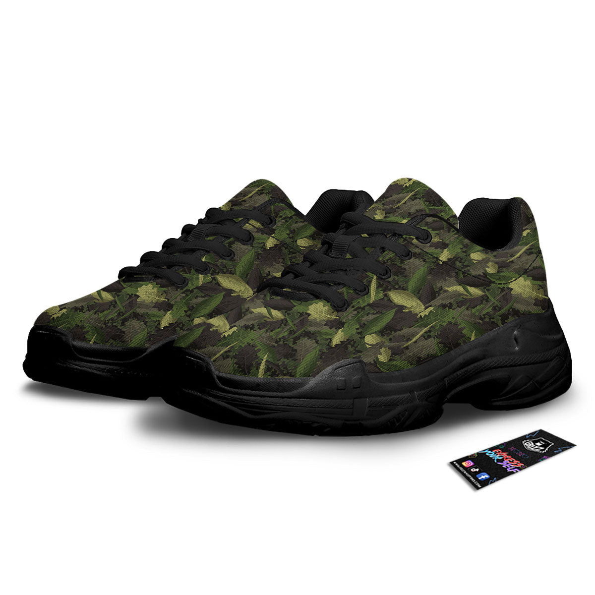 Camouflage Hunting Oak Tree Print Black Chunky Shoes-grizzshop