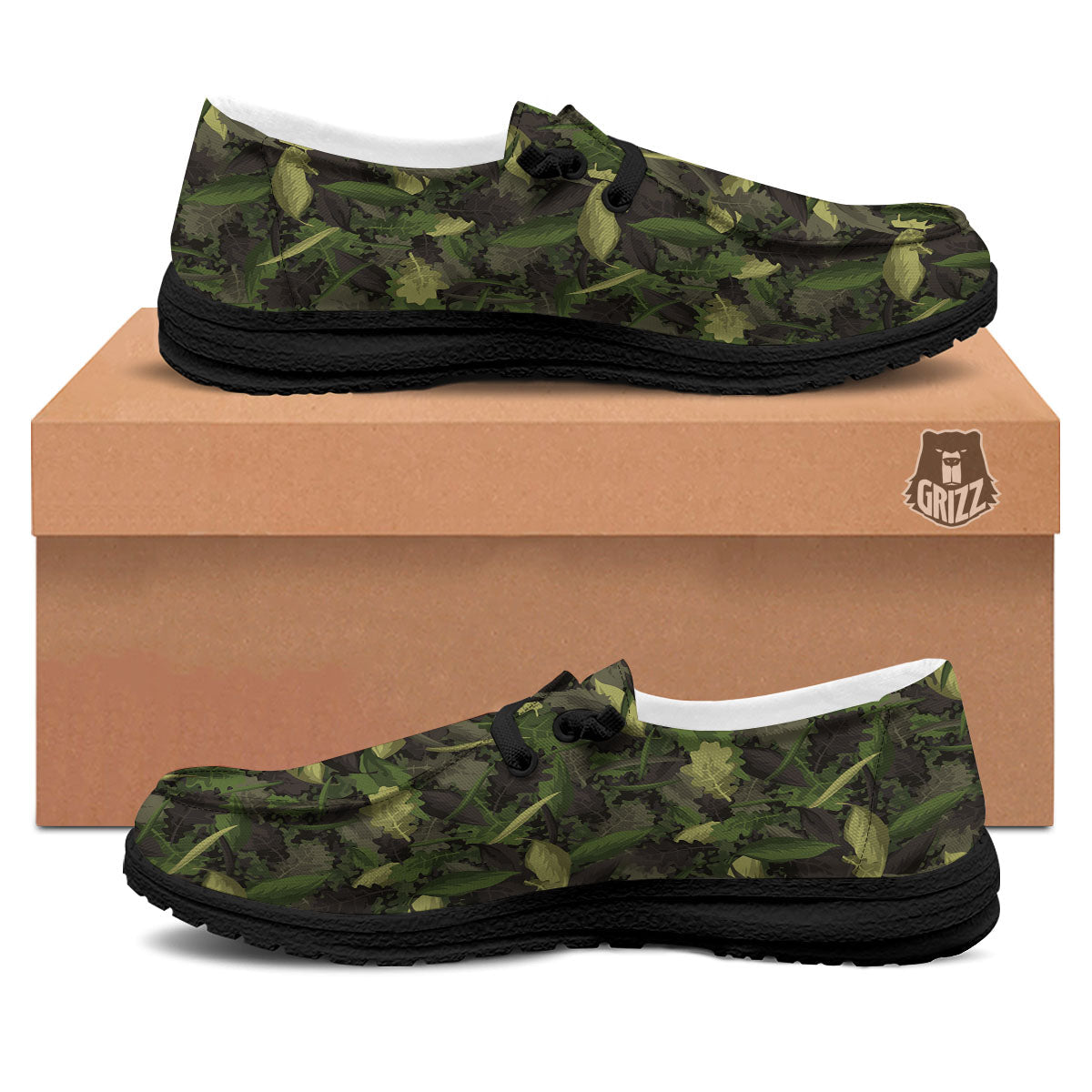 Camouflage Hunting Oak Tree Print Black Loafers-grizzshop