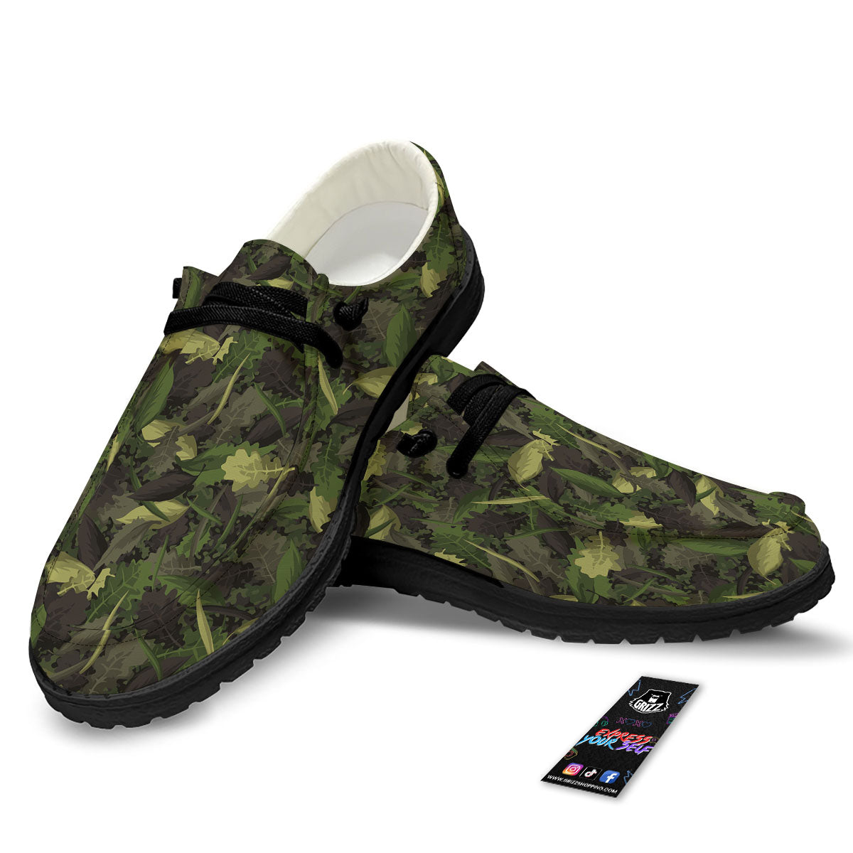 Camouflage Hunting Oak Tree Print Black Loafers-grizzshop