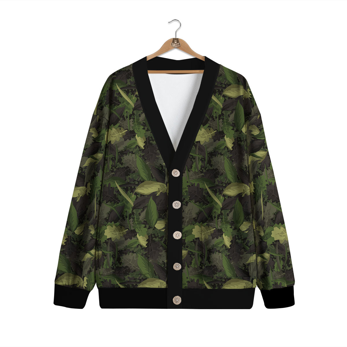 Camouflage Hunting Oak Tree Print Cardigan-grizzshop