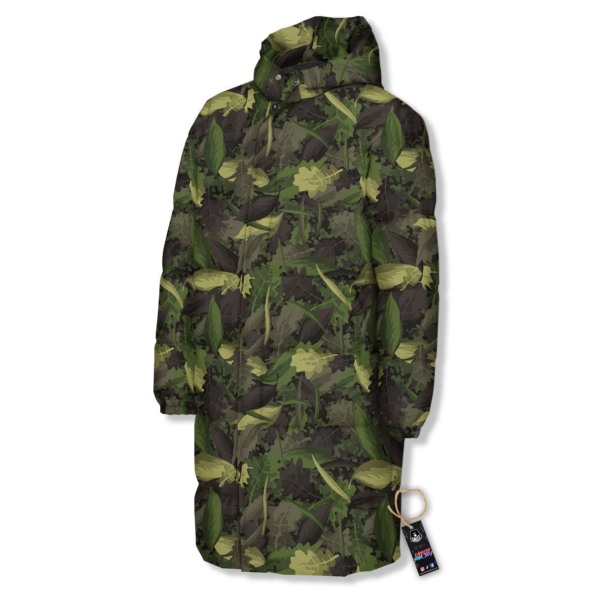 Camouflage Hunting Oak Tree Print Long Down Jacket-grizzshop