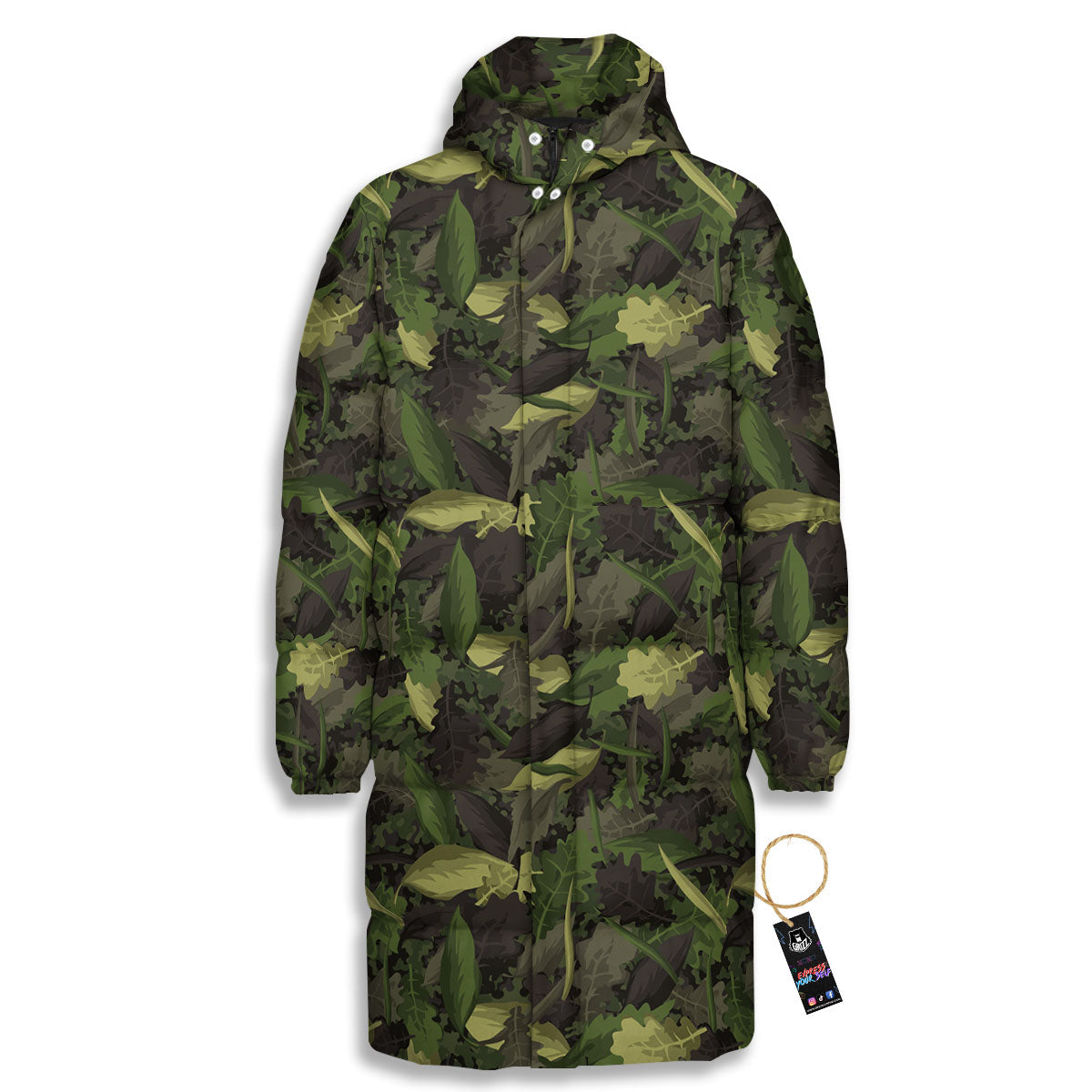 Camouflage Hunting Oak Tree Print Long Down Jacket-grizzshop