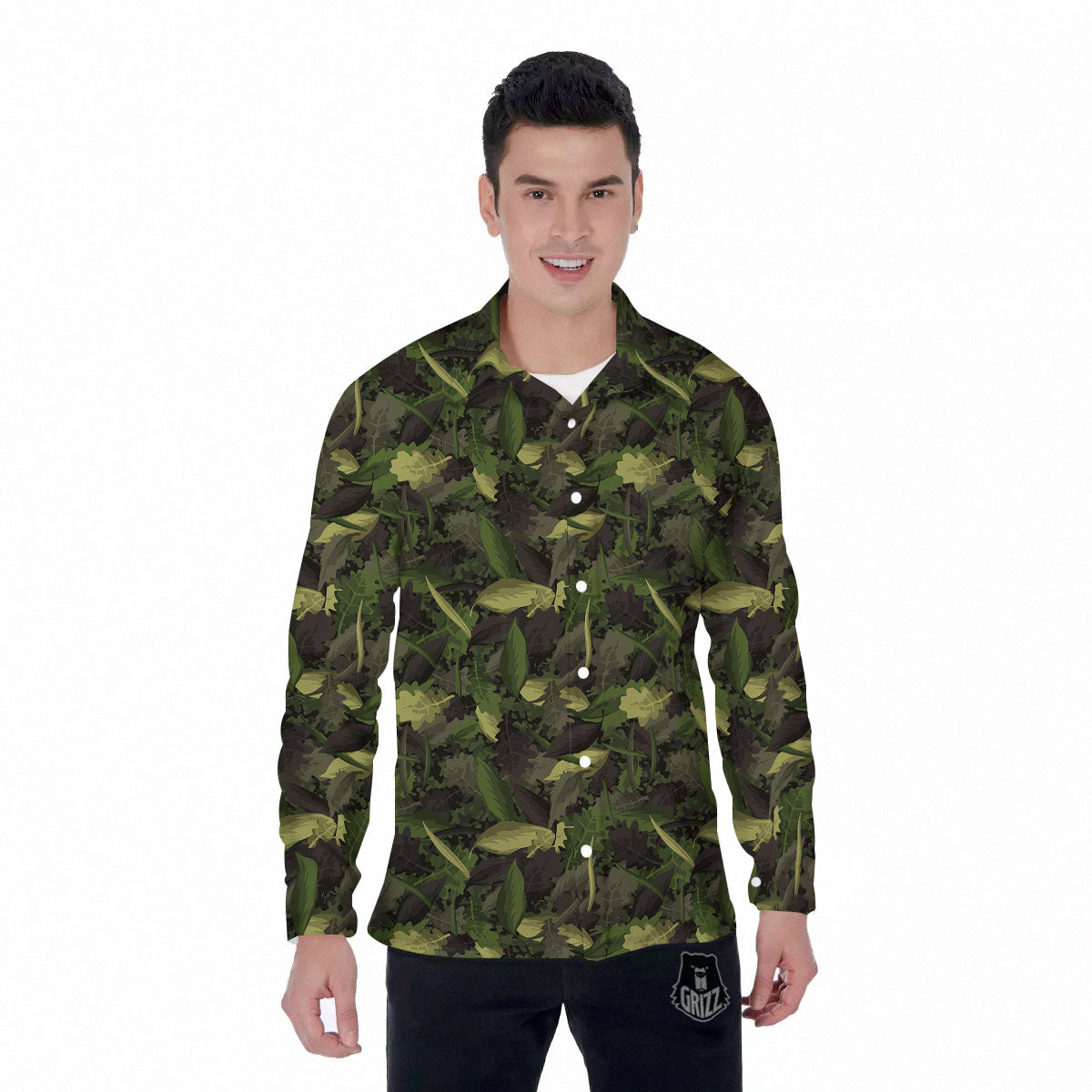 Camouflage Hunting Oak Tree Print Men's Long Sleeve Shirts-grizzshop