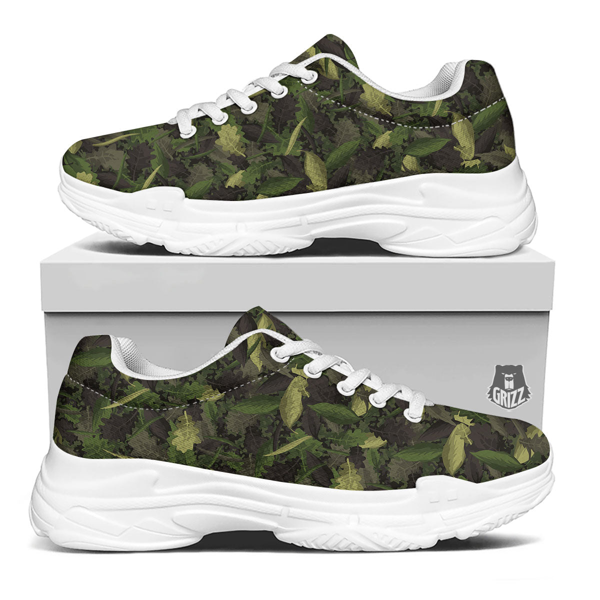 Camouflage Hunting Oak Tree Print White Chunky Shoes-grizzshop