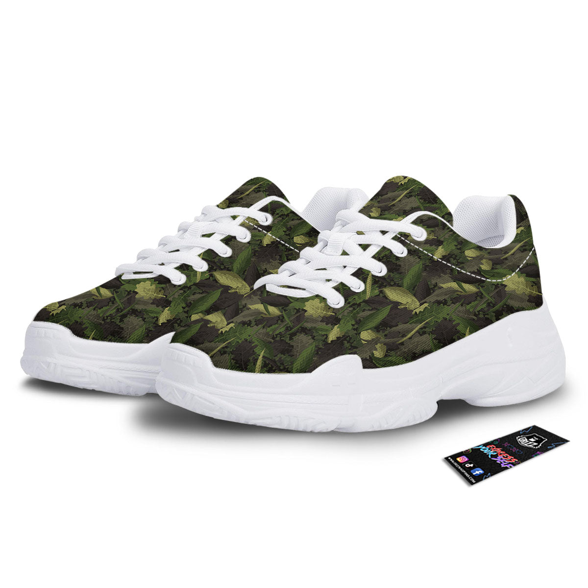 Camouflage Hunting Oak Tree Print White Chunky Shoes-grizzshop