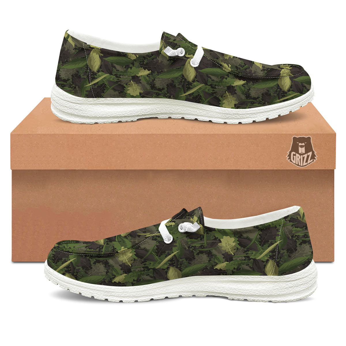 Camouflage Hunting Oak Tree Print White Loafers-grizzshop