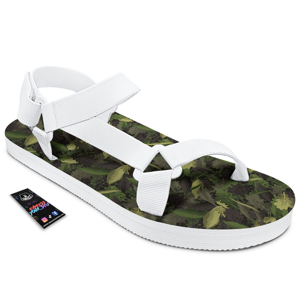 Camouflage Hunting Oak Tree Print White Open Toe Sandals-grizzshop