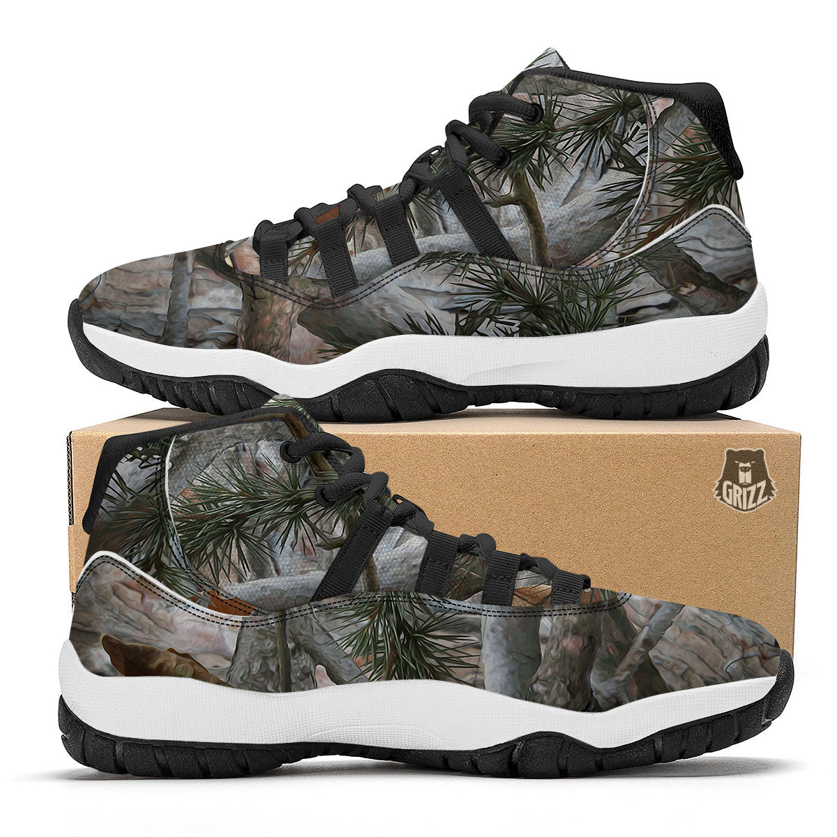 Camouflage Hunting Print Pattern Black Bball Shoes-grizzshop