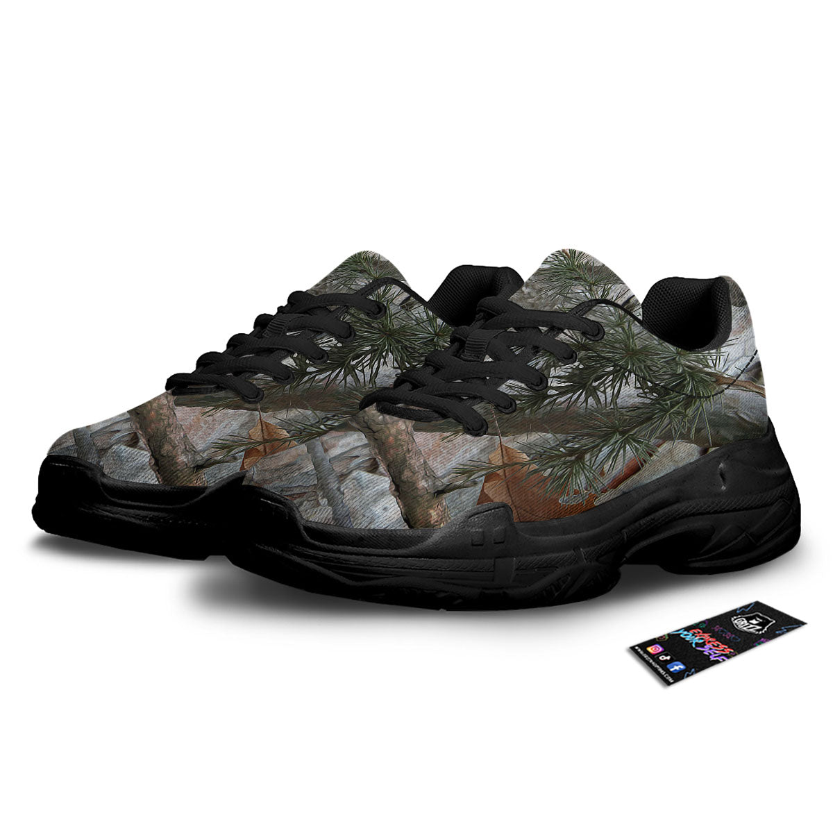 Camouflage Hunting Print Pattern Black Chunky Shoes-grizzshop