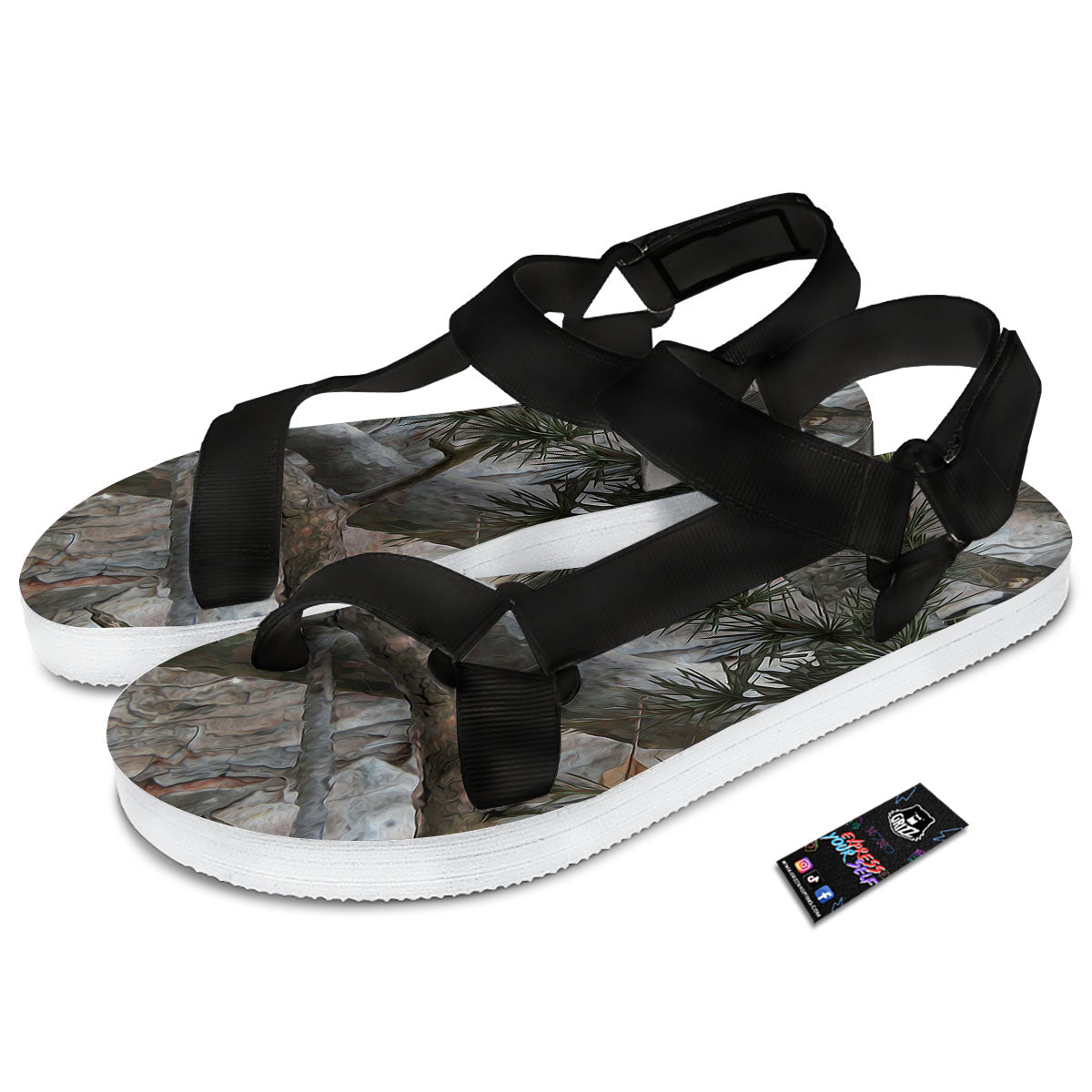 Camouflage Hunting Print Pattern Black Open Toe Sandals-grizzshop