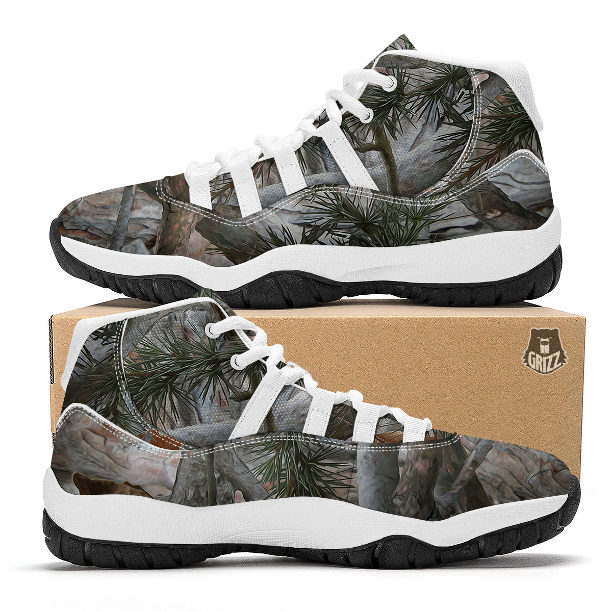 Camouflage Hunting Print Pattern White Bball Shoes-grizzshop