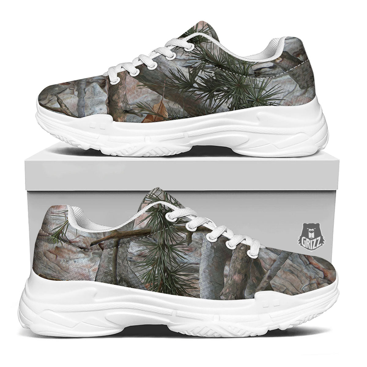 Camouflage Hunting Print Pattern White Chunky Shoes-grizzshop