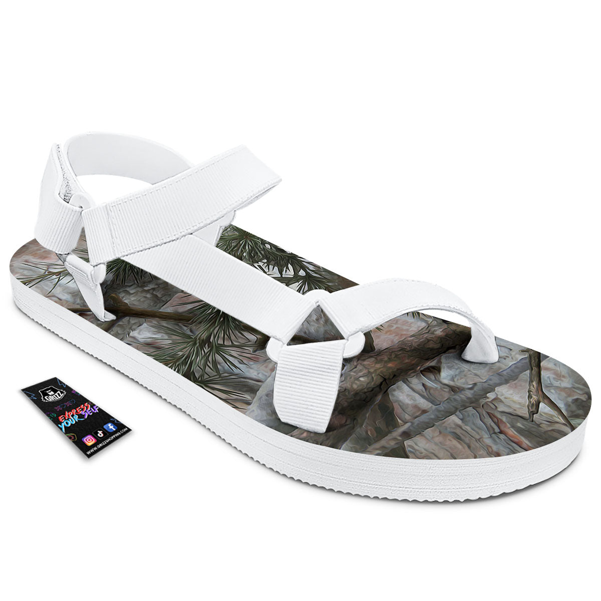 Camouflage Hunting Print Pattern White Open Toe Sandals-grizzshop