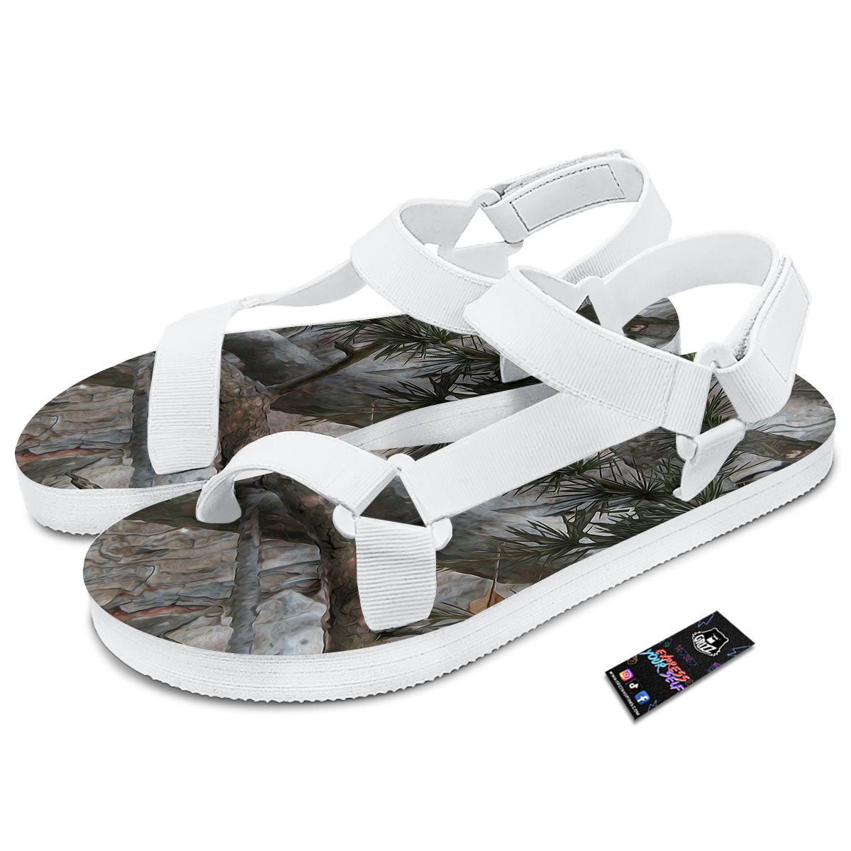 Camouflage Hunting Print Pattern White Open Toe Sandals-grizzshop