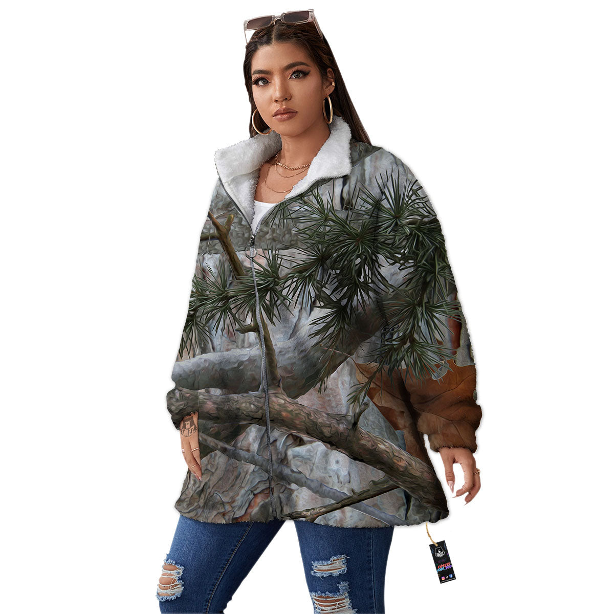 Camouflage Hunting Print Pattern Women's Sherpa Jacket-grizzshop