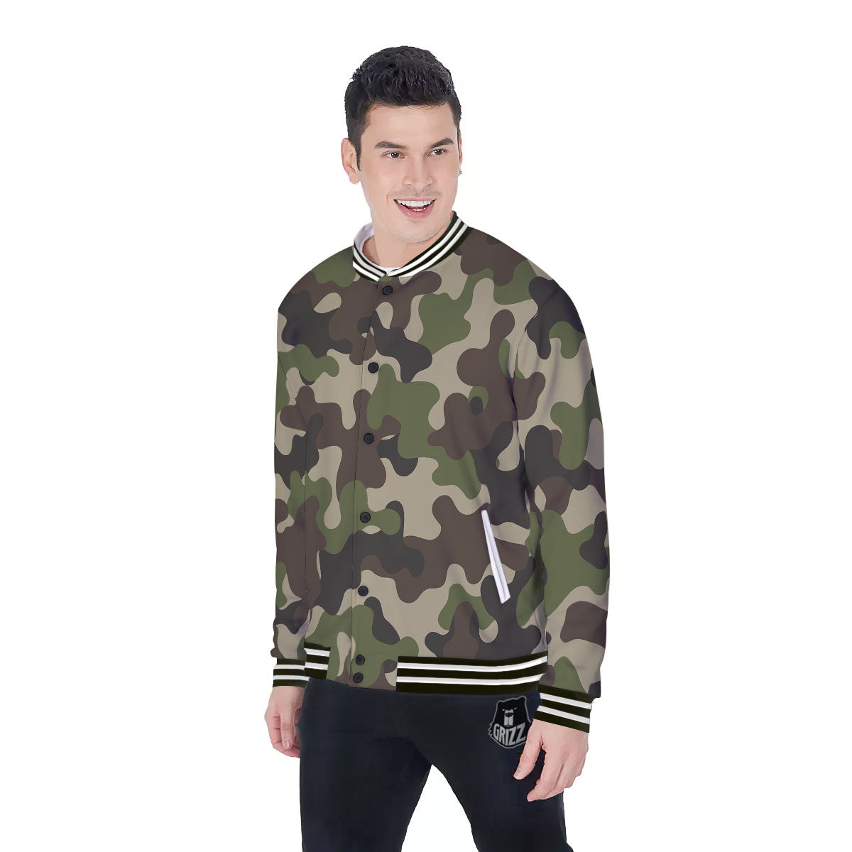 Camouflage Jungle Hunting Print Baseball Jacket-grizzshop