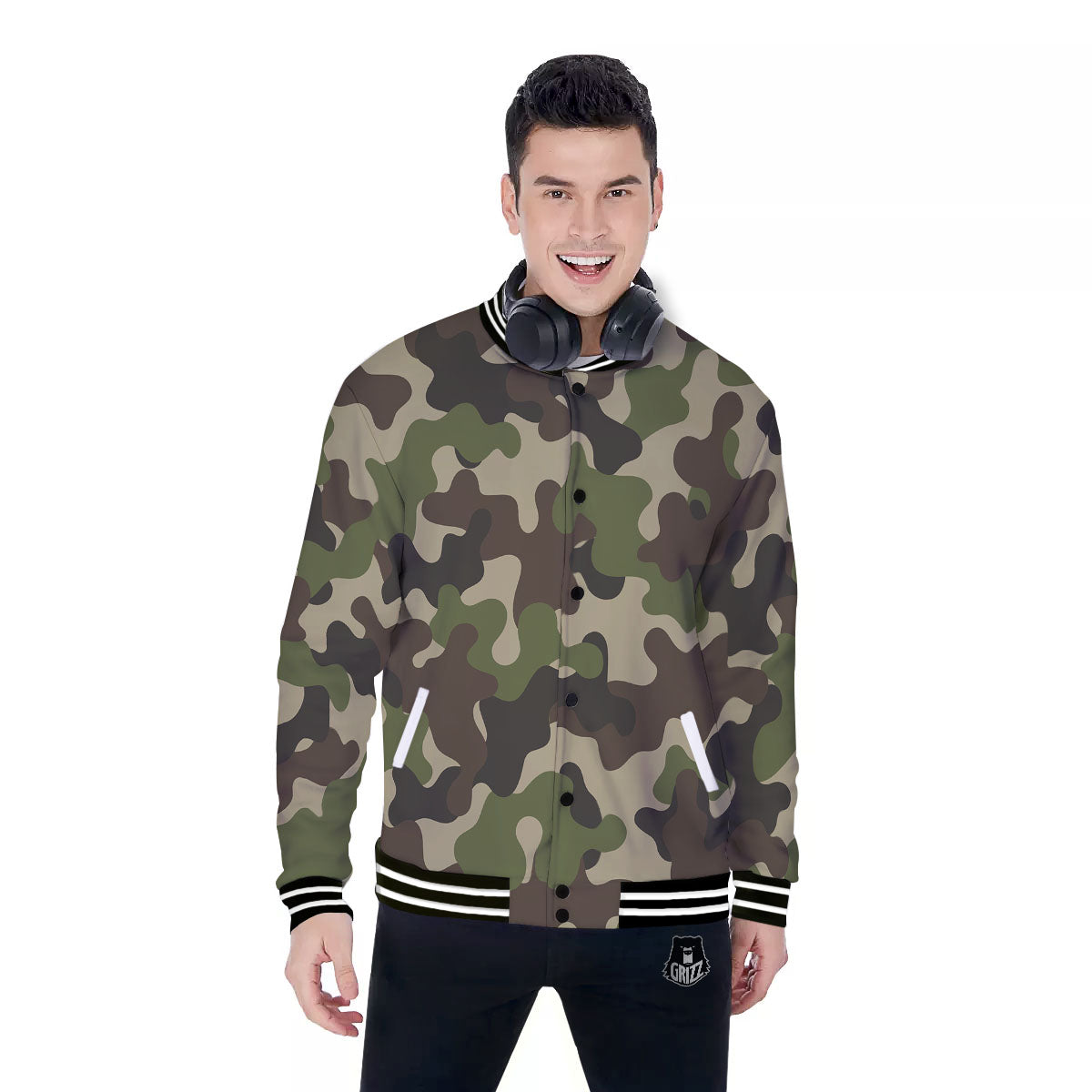 Camouflage Jungle Hunting Print Baseball Jacket-grizzshop