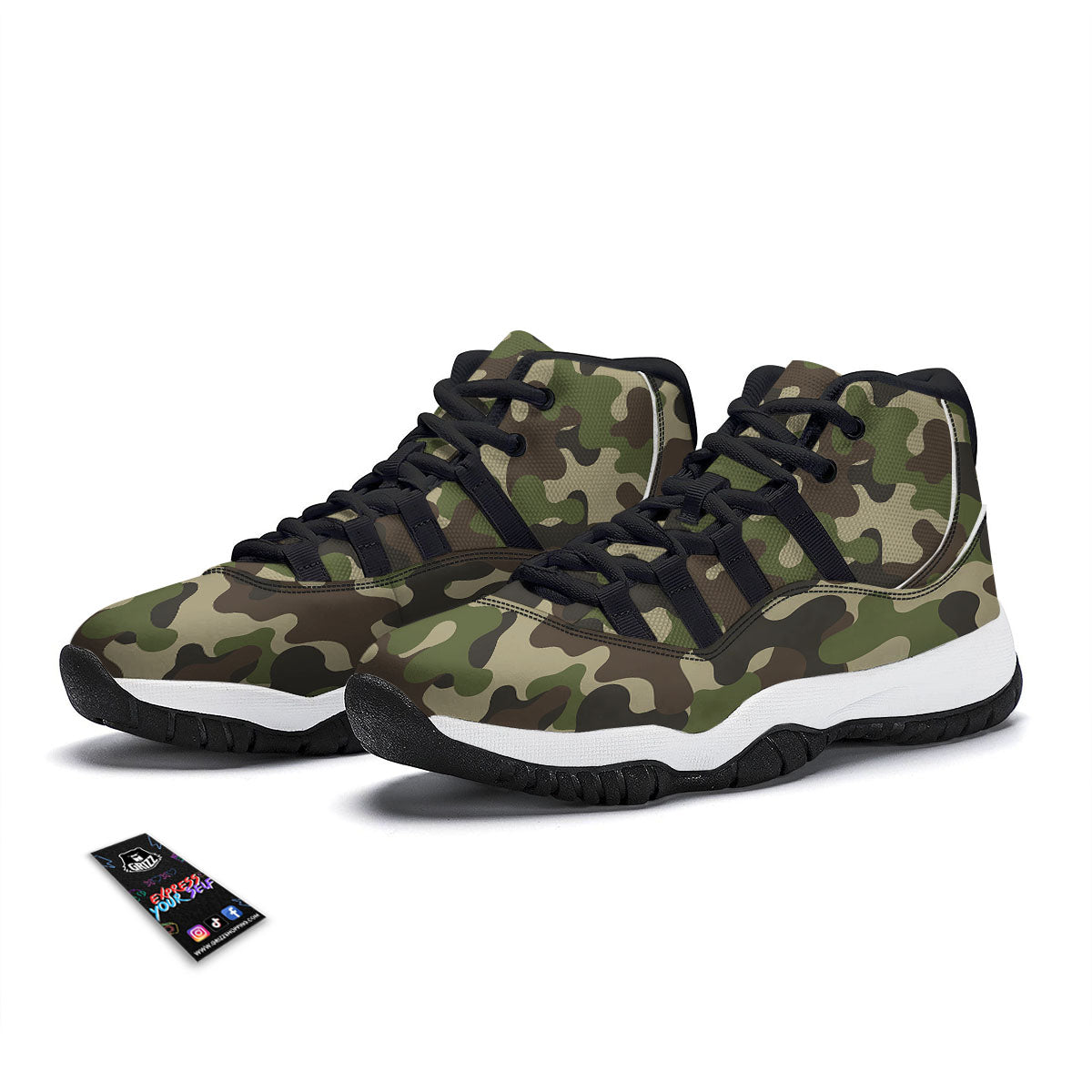 Camouflage Jungle Hunting Print Black Bball Shoes-grizzshop