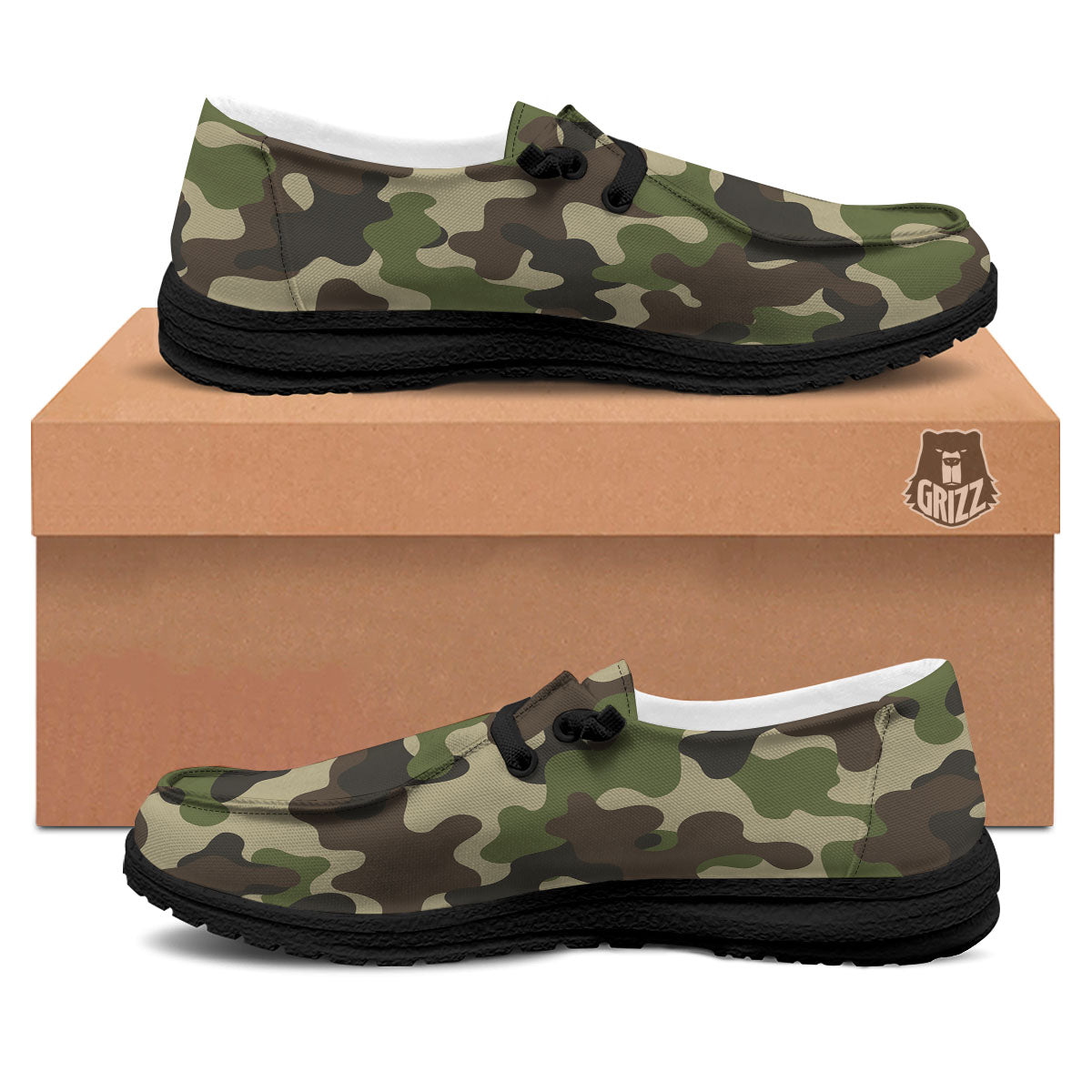 Camouflage Jungle Hunting Print Black Loafers-grizzshop
