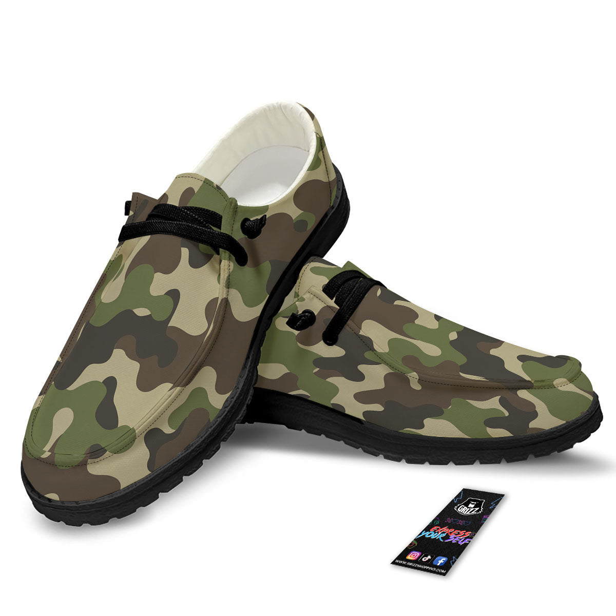 Camouflage Jungle Hunting Print Black Loafers-grizzshop
