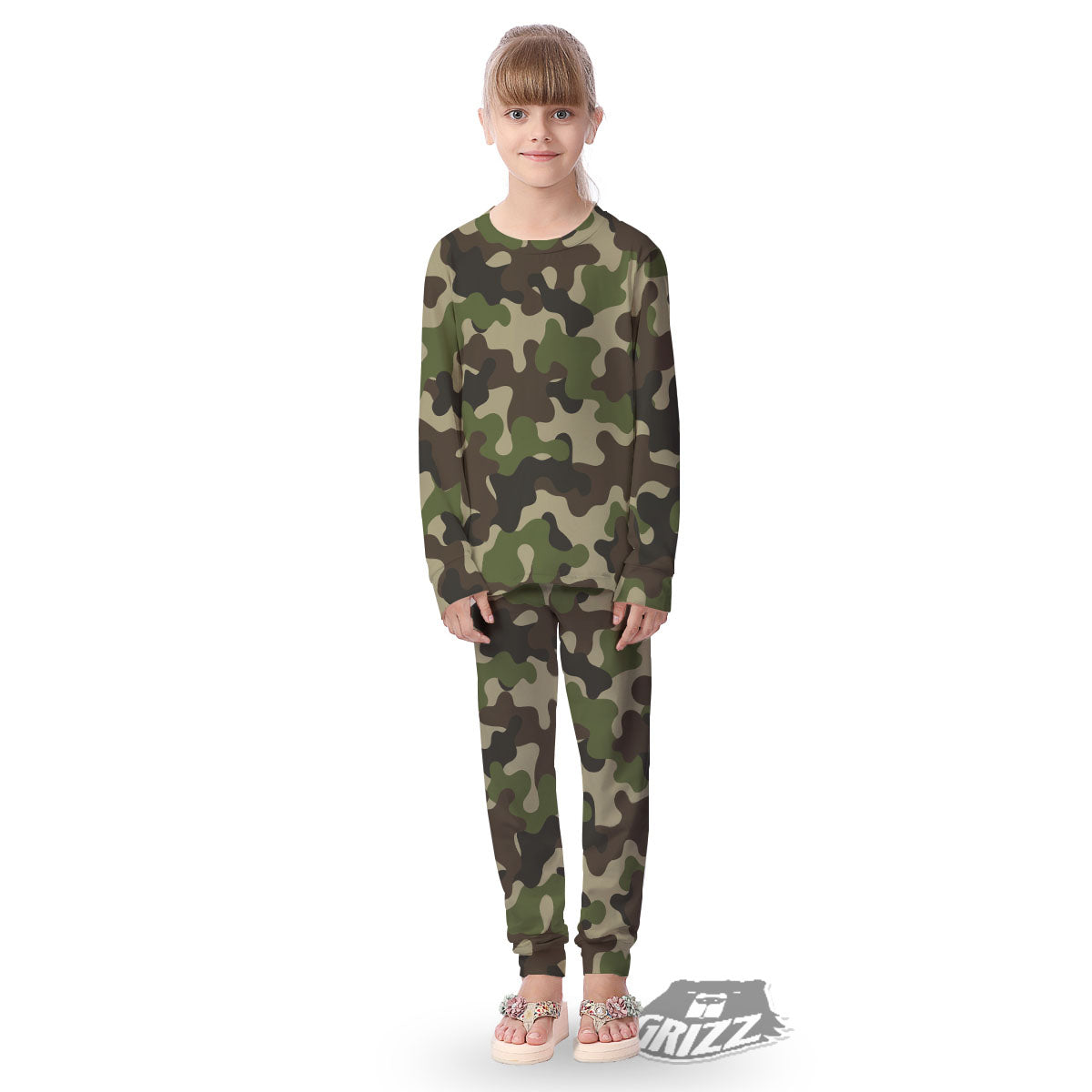 Camouflage Jungle Hunting Print Kid's Pajamas-grizzshop