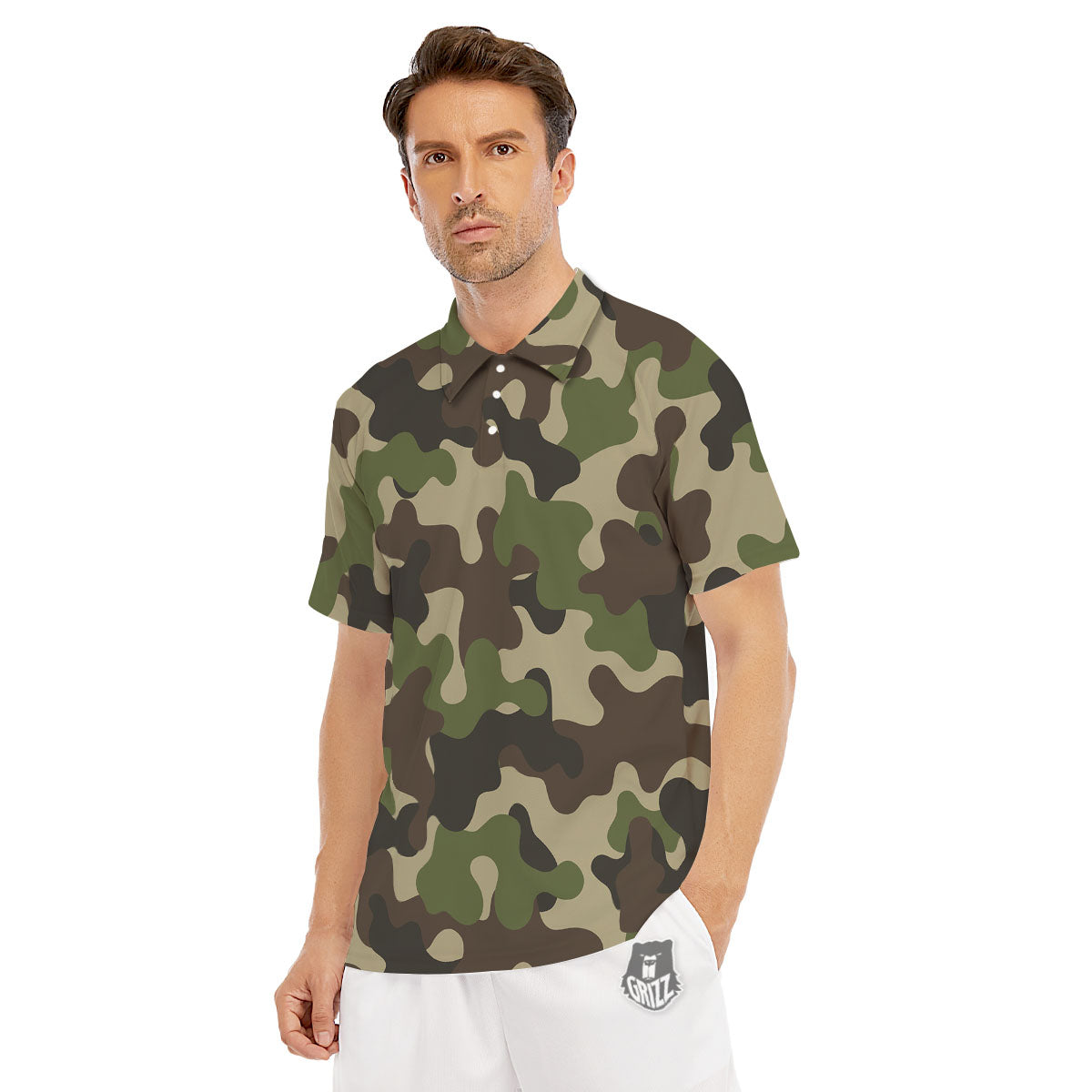 Camouflage Jungle Hunting Print Men's Golf Shirts-grizzshop