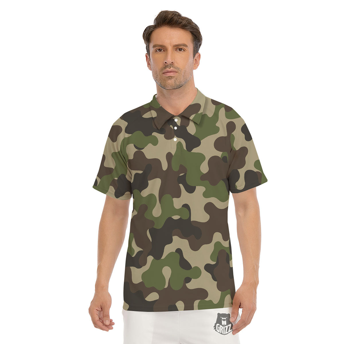 Camouflage Jungle Hunting Print Men's Golf Shirts-grizzshop