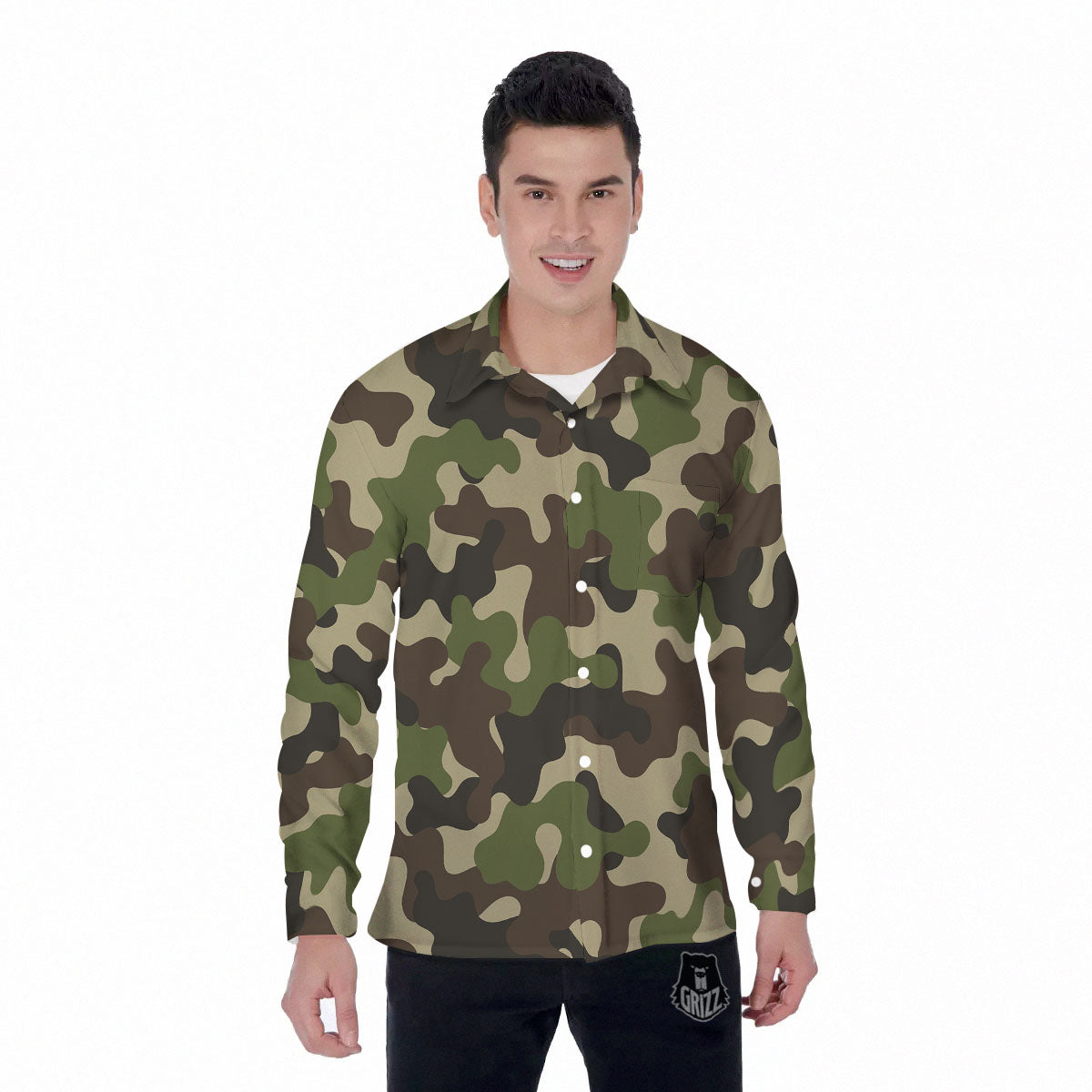 Camouflage Jungle Hunting Print Men's Long Sleeve Shirts-grizzshop