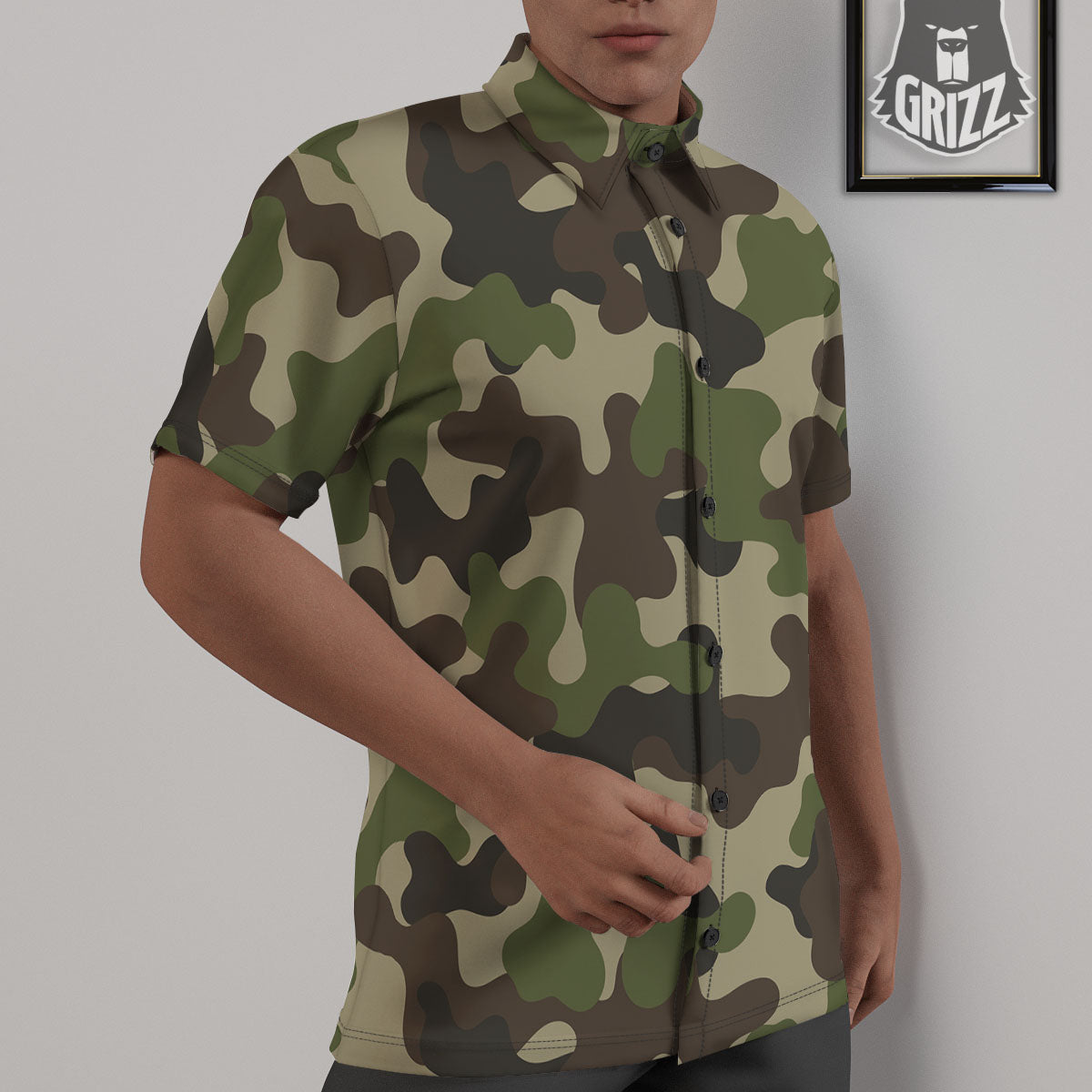 Camouflage Jungle Hunting Print Untucked Shirts-grizzshop