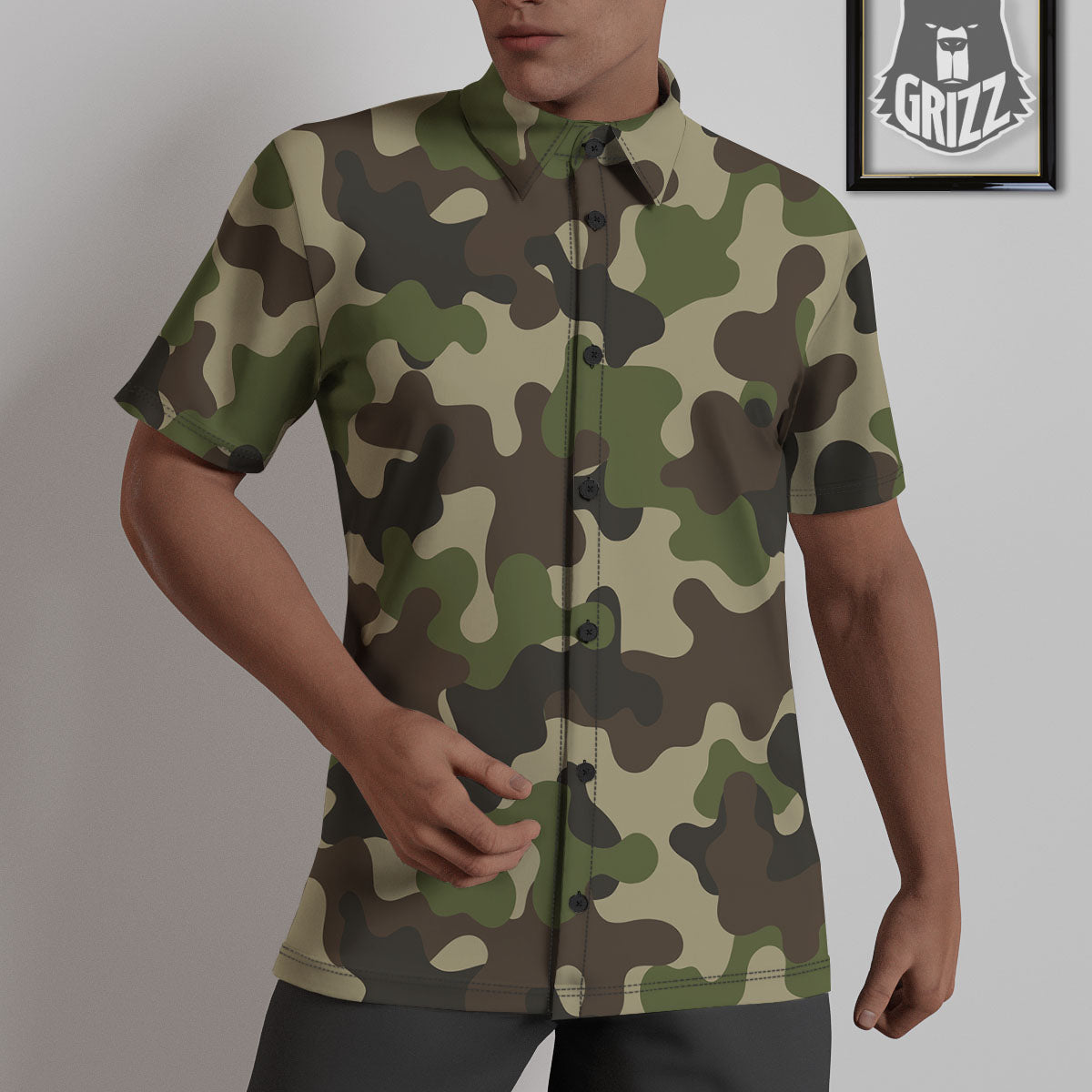 Camouflage Jungle Hunting Print Untucked Shirts-grizzshop