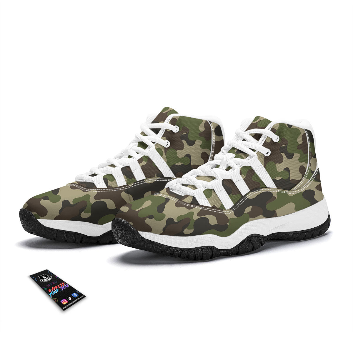 Camouflage Jungle Hunting Print White Bball Shoes-grizzshop