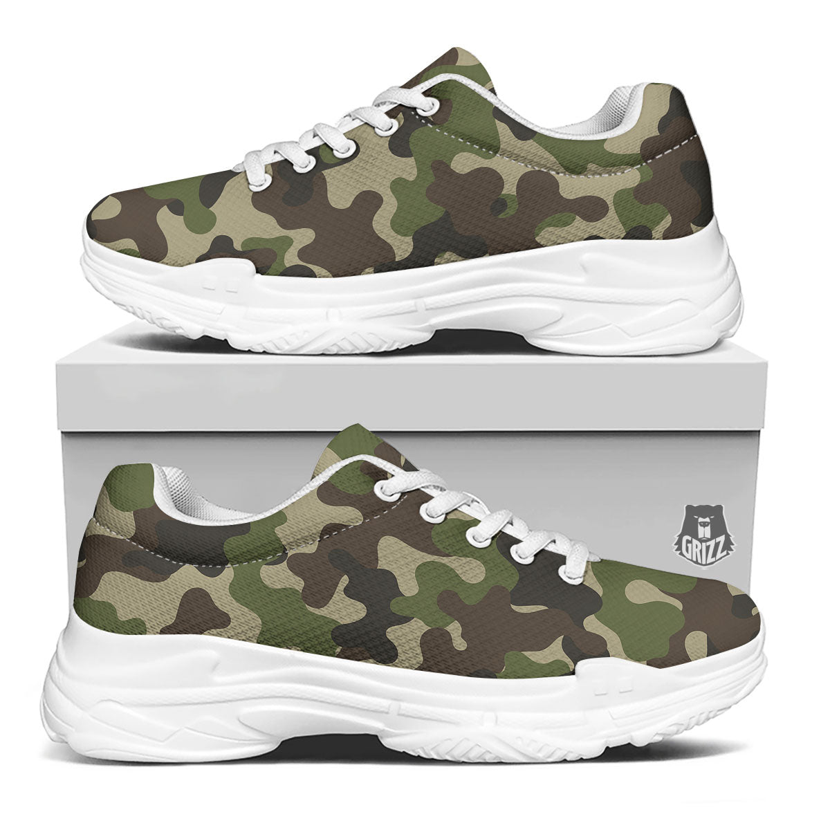 Camouflage Jungle Hunting Print White Chunky Shoes-grizzshop