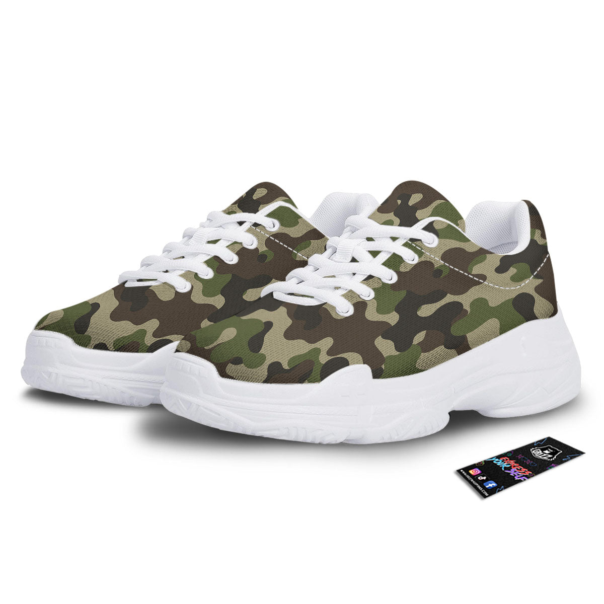Camouflage Jungle Hunting Print White Chunky Shoes-grizzshop