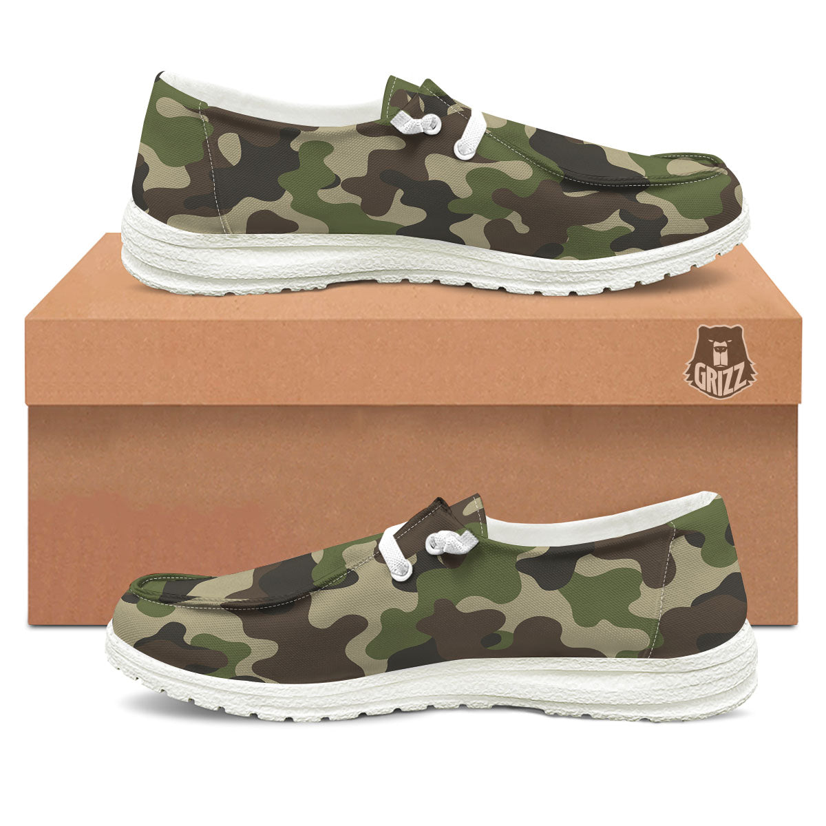 Camouflage Jungle Hunting Print White Loafers-grizzshop