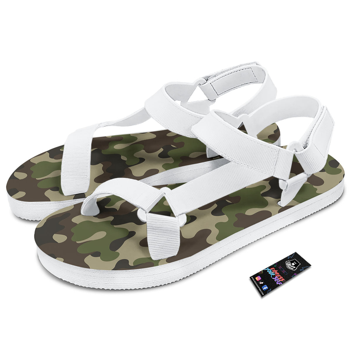 Camouflage Jungle Hunting Print White Open Toe Sandals-grizzshop